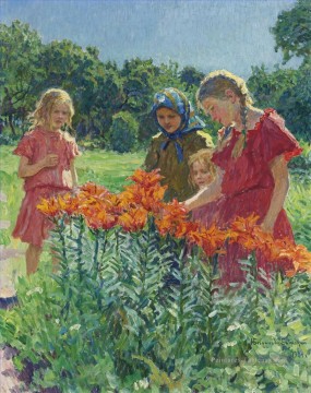 Nikolay Petrovich Bogdanov Belsky œuvres - PICKING FLOWERS Nikolaï Bogdanov Belsky
